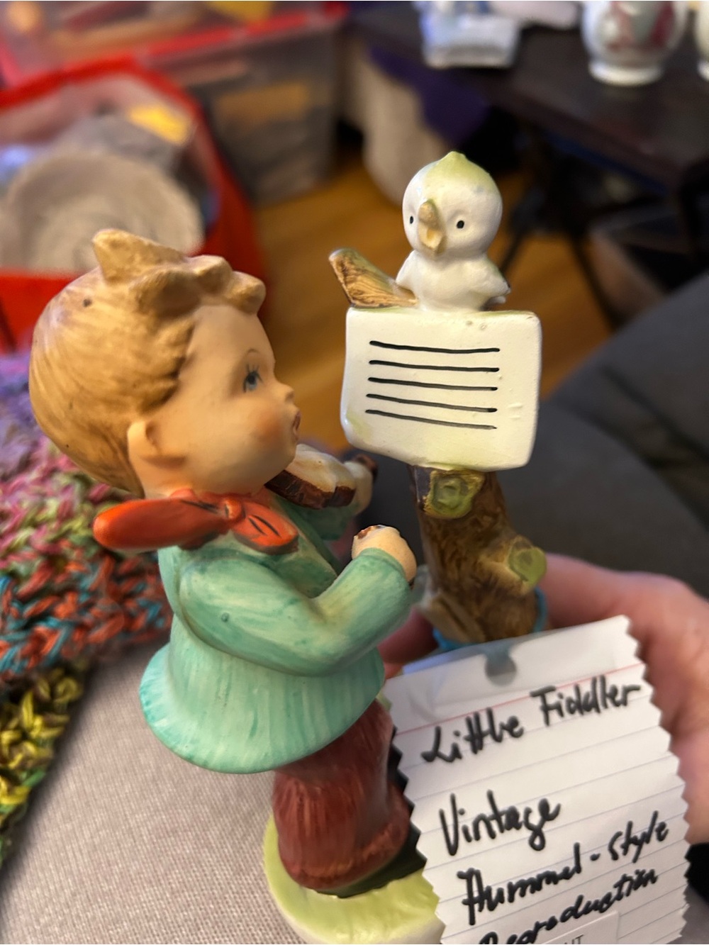 Vintage-Inspired Boy Fiddler Figurine in Multicolor